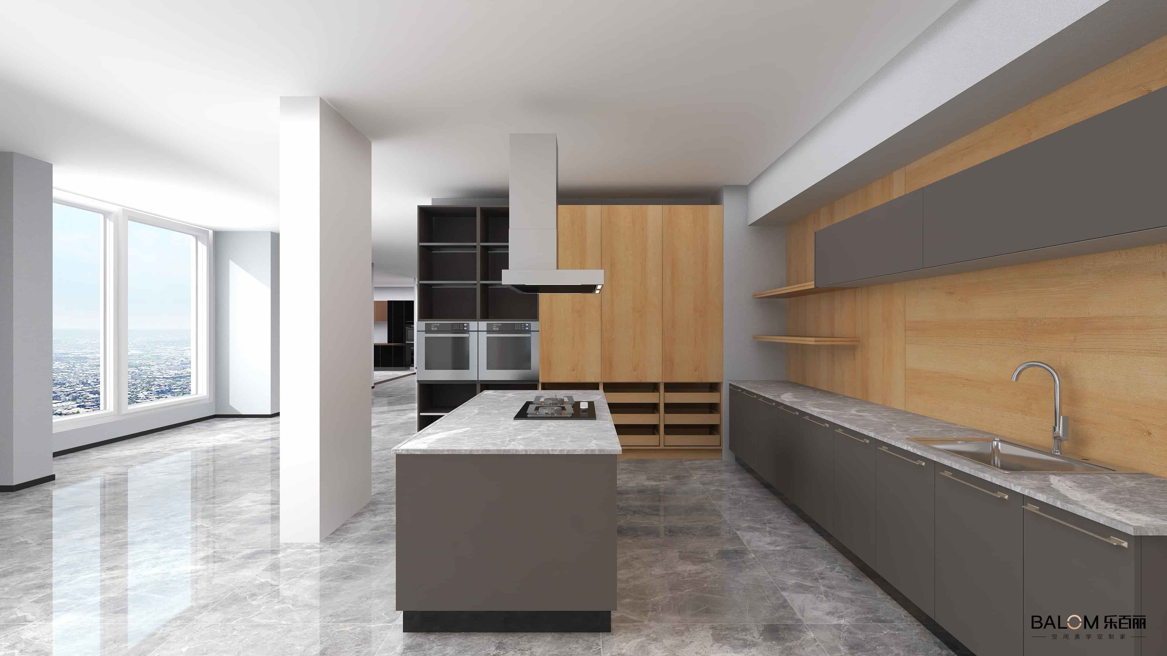 wood color set kitchen cabinet